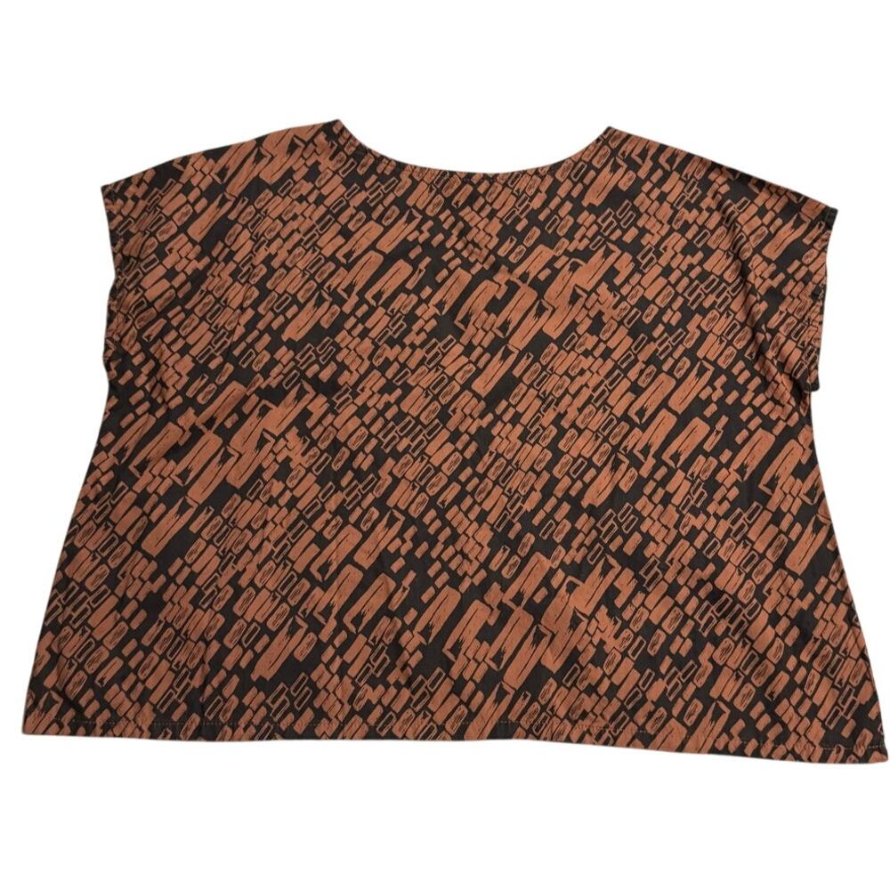 Bryn Walker Top Shirt Boxy 100% Cotton Womens Sz Large Made in USA Orange Black